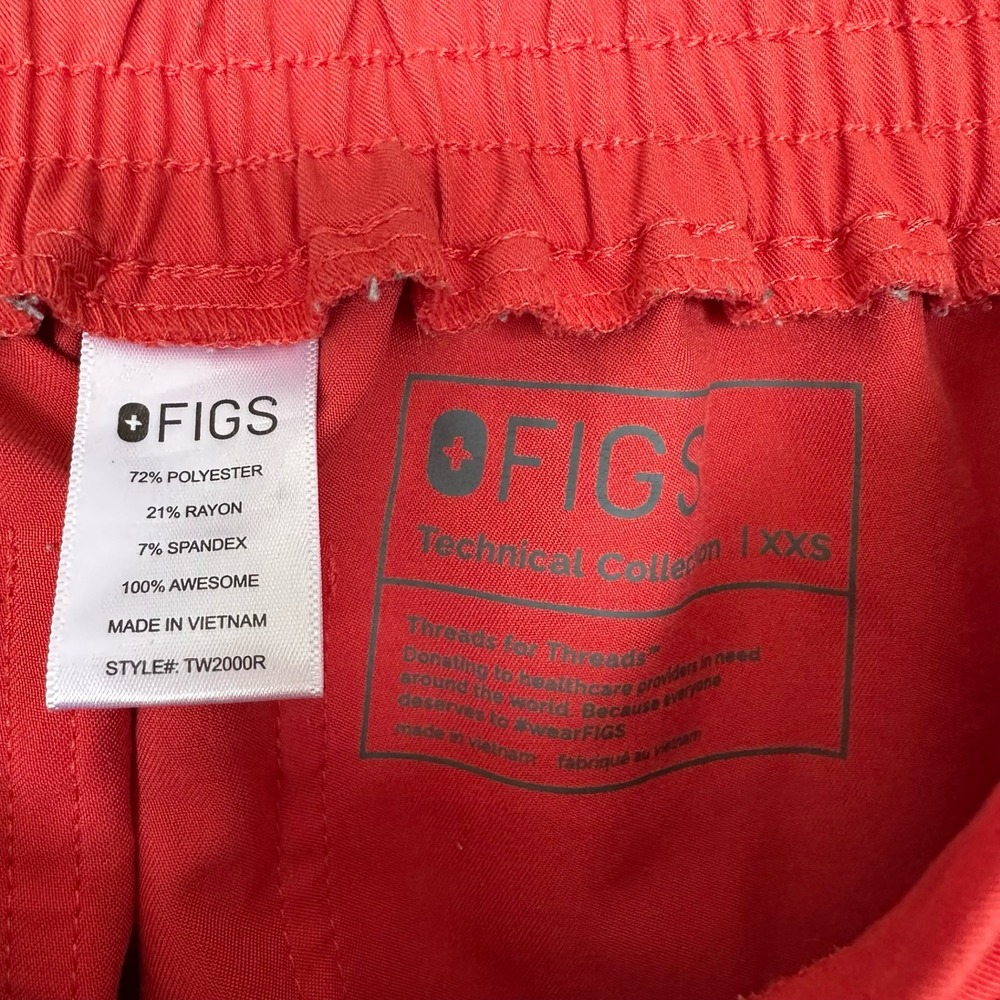 Figs Yola High-Rise Slim Coral Red Anti-Wrinkle Scrub Trouser Pant Size XXS - Picture 5 of 12